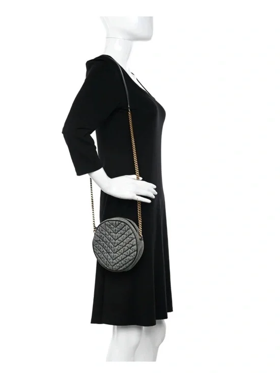 Saint Laurent Denim Chevron Round Crossbody with Gold Hardware - Picture 2 of 6